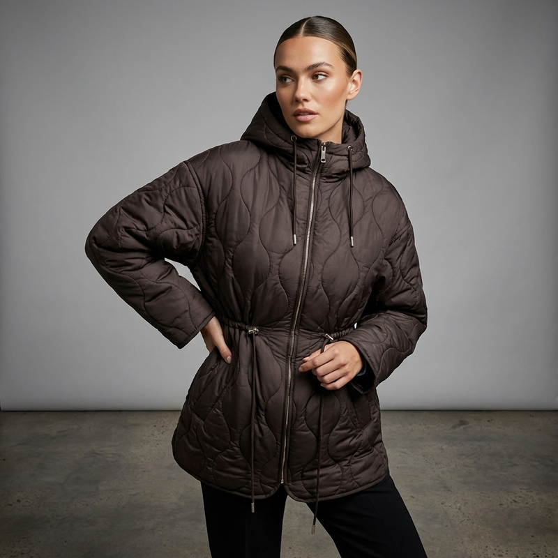 Chaqueta acolchada con capucha para mujer Aurelia | Cintura con cordón, Cierre frontal