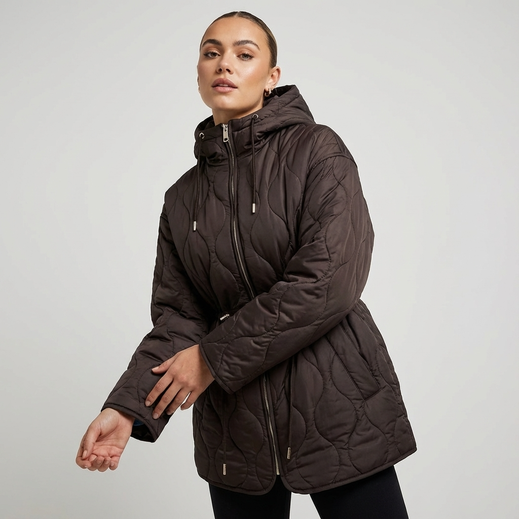 Chaqueta acolchada con capucha para mujer Aurelia | Cintura con cordón, Cierre frontal