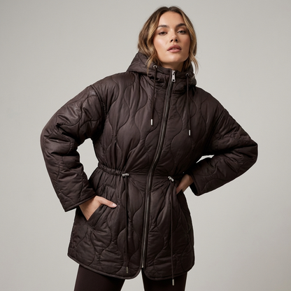 Chaqueta acolchada con capucha para mujer Aurelia | Cintura con cordón, Cierre frontal