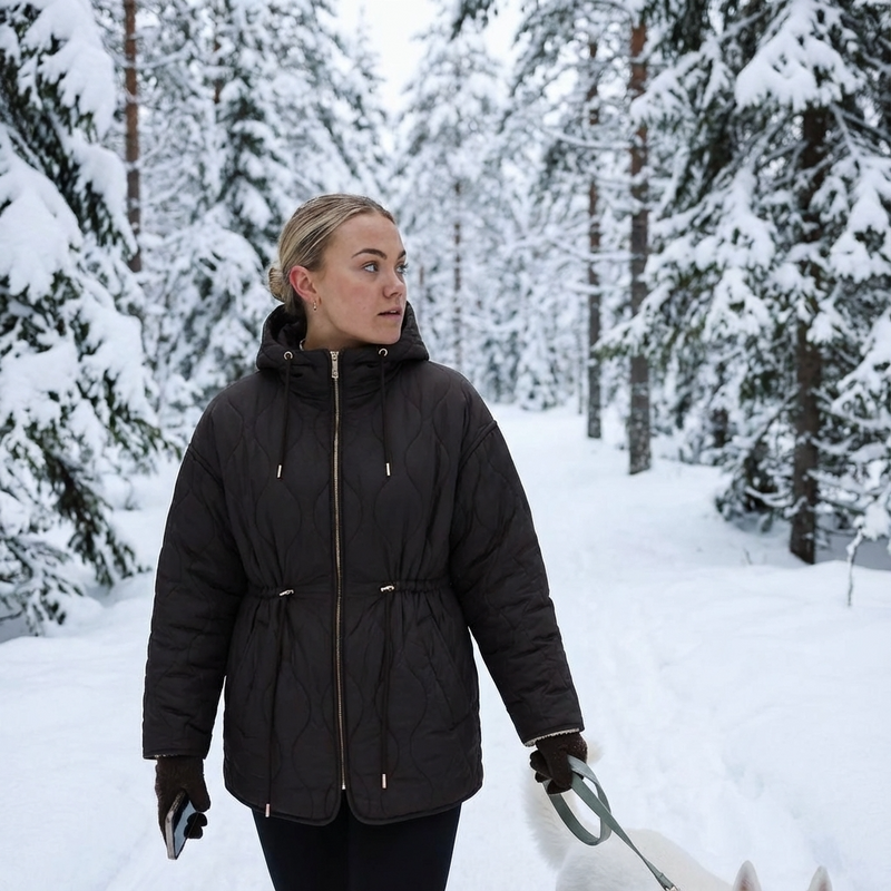 Chaqueta acolchada con capucha para mujer Aurelia | Cintura con cordón, Cierre frontal