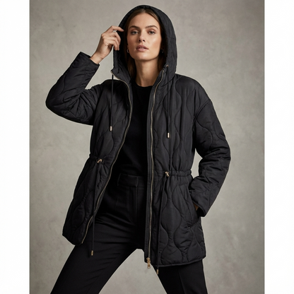 Chaqueta acolchada con capucha para mujer Aurelia | Cintura con cordón, Cierre frontal