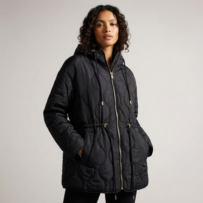 Chaqueta acolchada con capucha para mujer Aurelia | Cintura con cordón, Cierre frontal