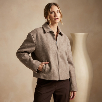 Maren Women's Zip-Up Jacket | Wool-Blend Fabric, Spread Collar