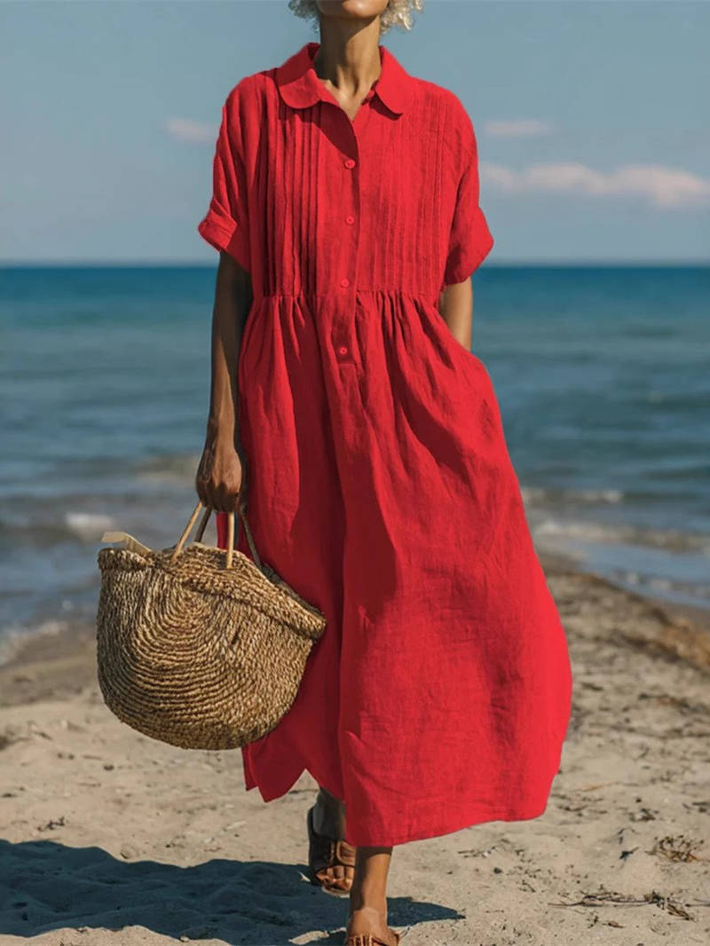 Faye Women's Linen Shirt Dress - full-length view