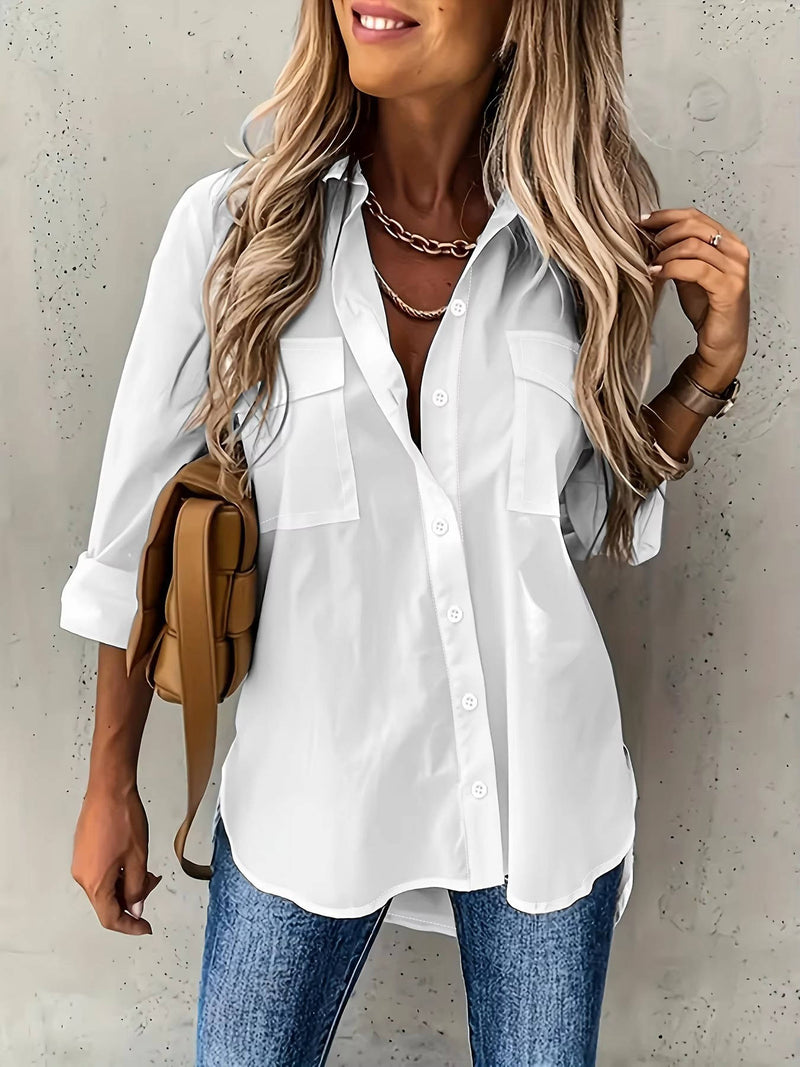 Tamsin Women's Blouse | Minimalist, Button Front, Long Sleeve