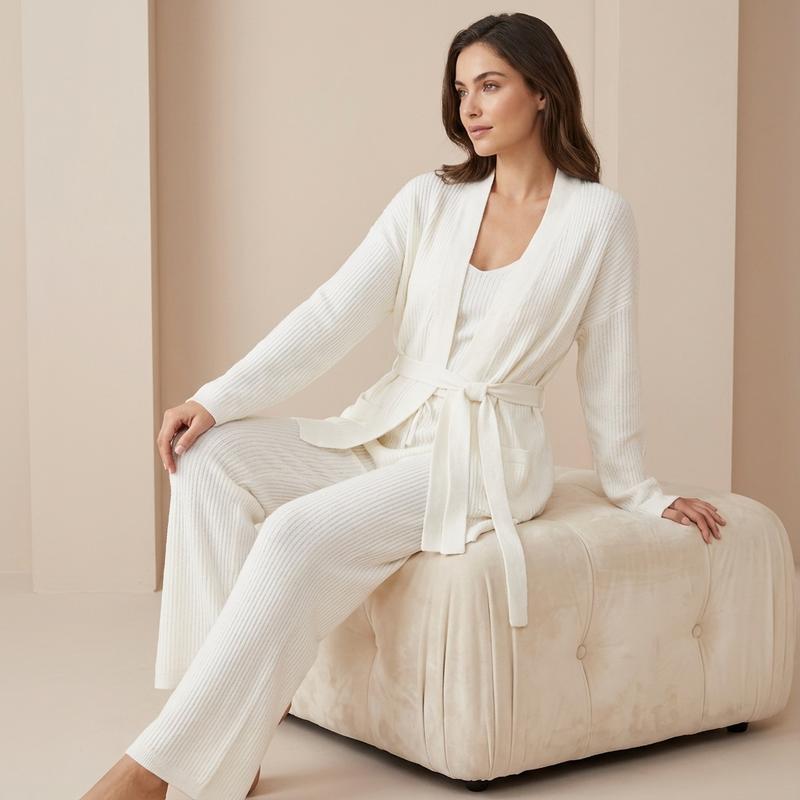Ariana Women’s Knit Set | Belted Cardigan, Wide-Leg Pants