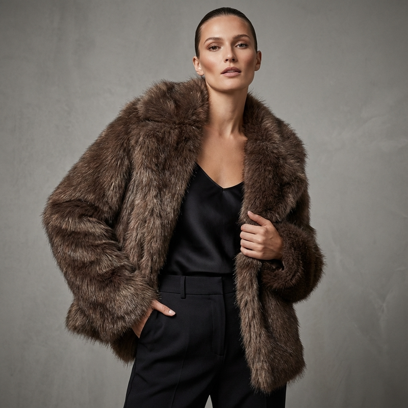 Fern Aria Women’s Faux Fur Jacket | Oversized Fit, Wide Collar