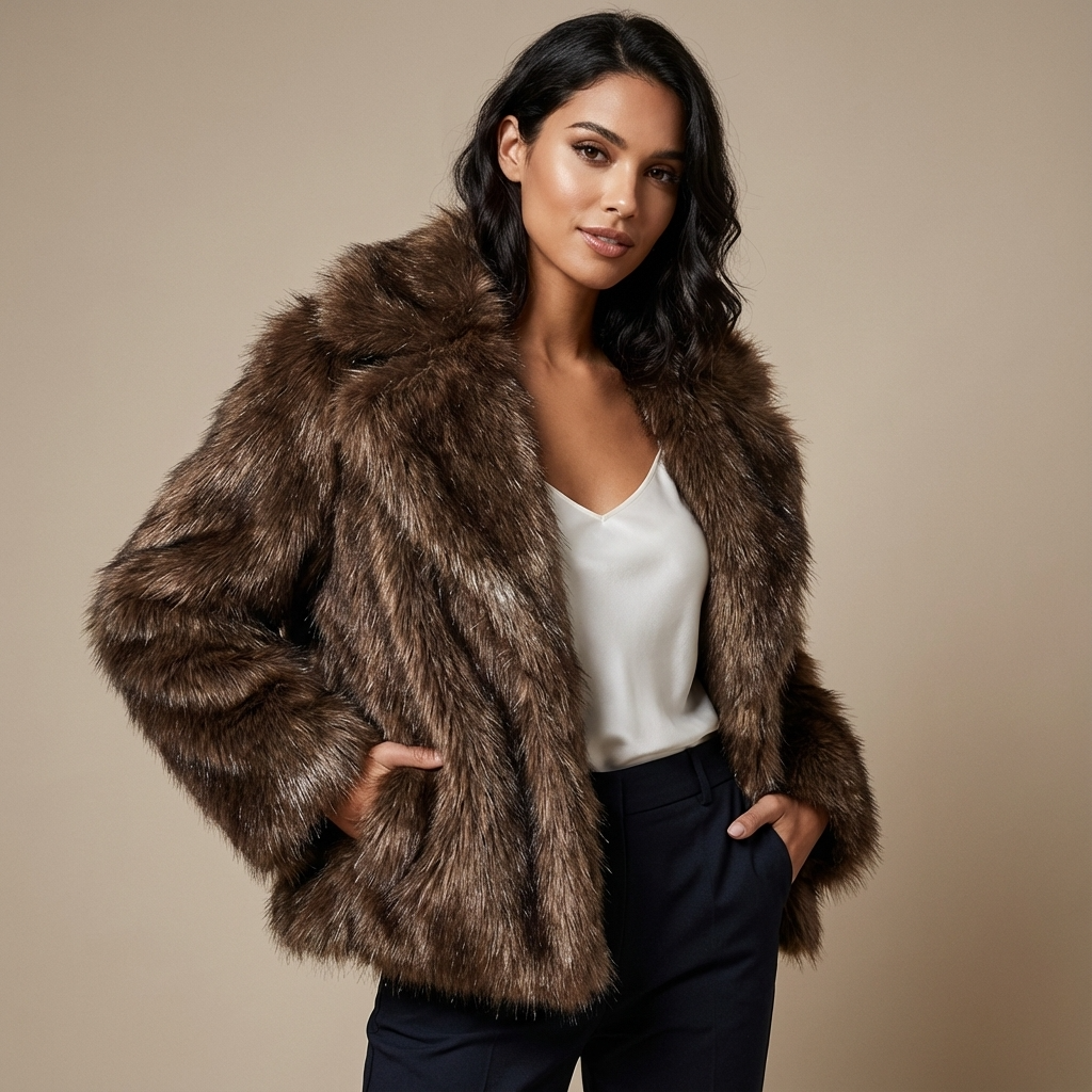 Fern Aria Women’s Faux Fur Jacket | Oversized Fit, Wide Collar