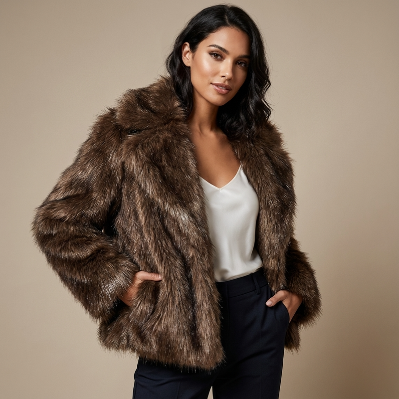 Fern Aria Women’s Faux Fur Jacket | Oversized Fit, Wide Collar