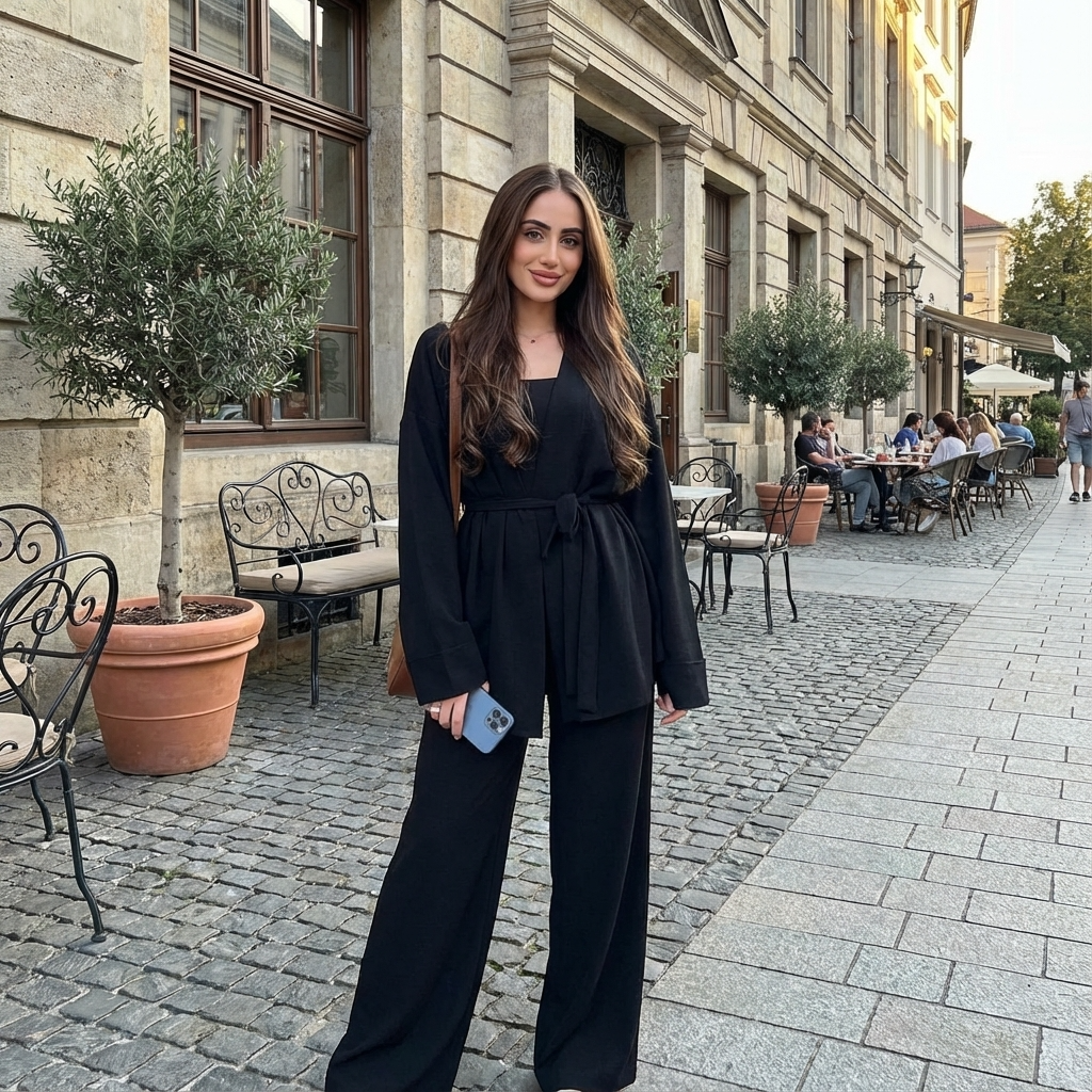 Ariana Women’s Knit Set | Belted Cardigan, Wide-Leg Pants