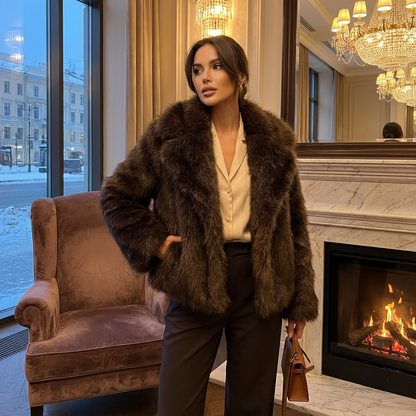 Fern Aria Women’s Faux Fur Jacket | Oversized Fit, Wide Collar