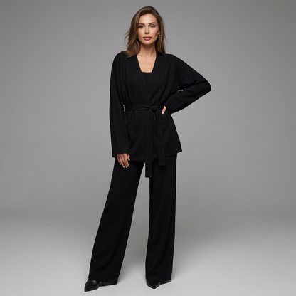 Ariana Women’s Knit Set | Belted Cardigan, Wide-Leg Pants