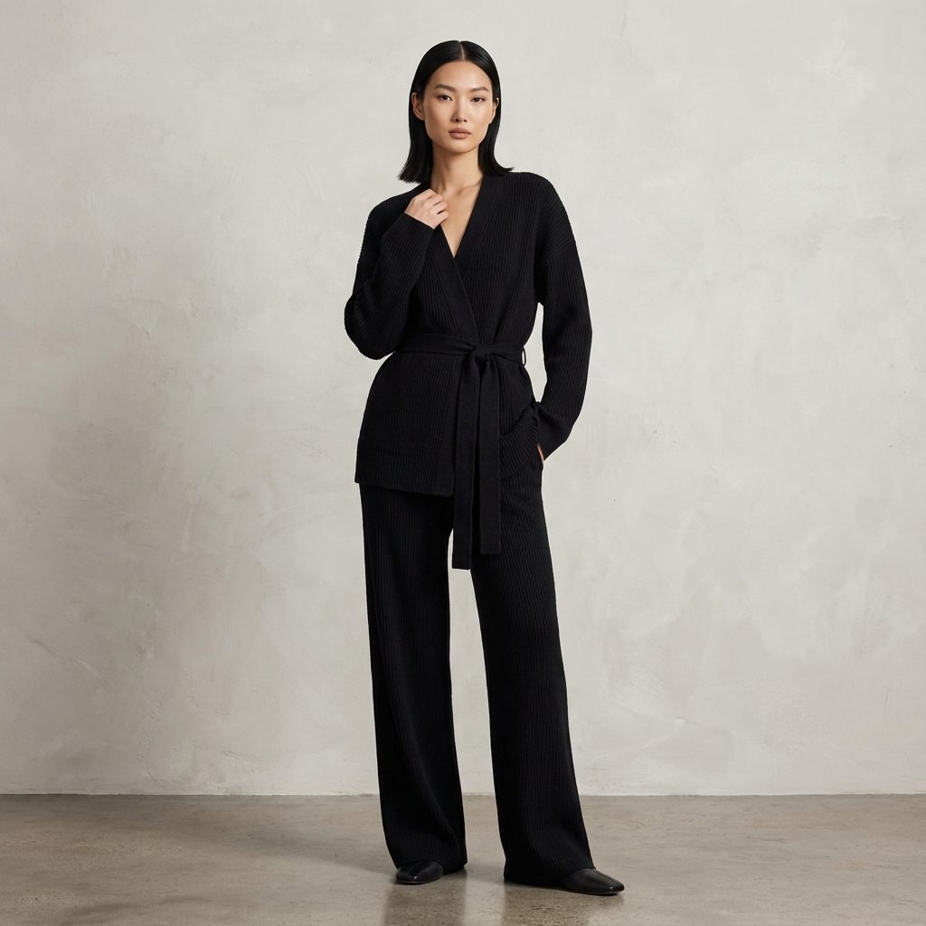 Ariana Women’s Knit Set | Belted Cardigan, Wide-Leg Pants