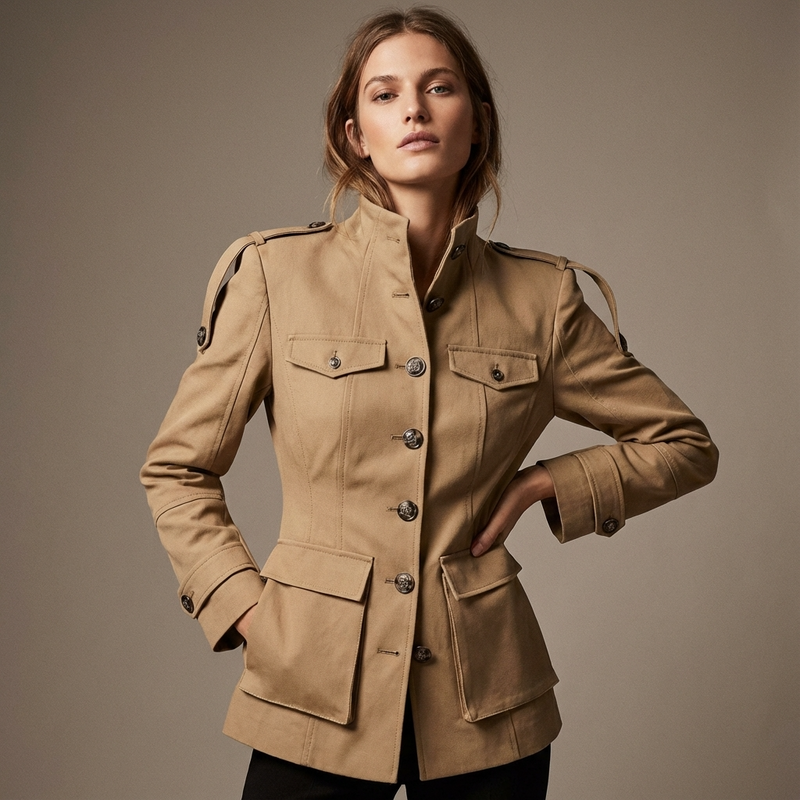 Chaqueta Trench Ajustada para Mujeres Aurelia | Cuello Alto, Bolsillos Utilitarios