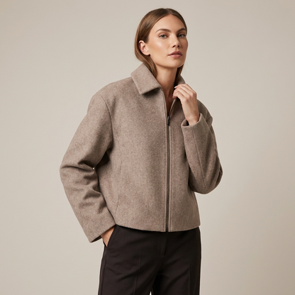 Maren Women's Zip-Up Jacket | Wool-Blend Fabric, Spread Collar