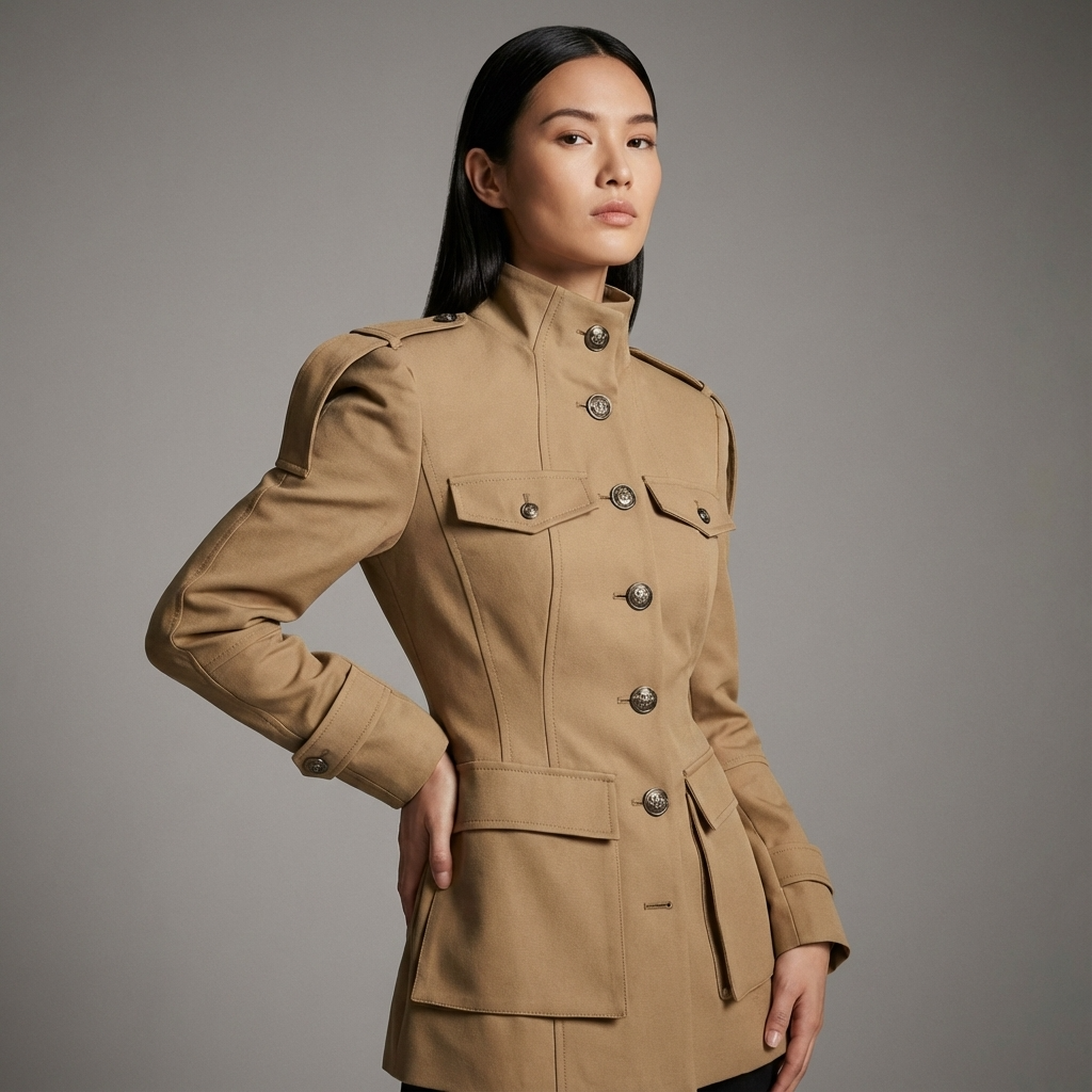 Chaqueta Trench Ajustada para Mujeres Aurelia | Cuello Alto, Bolsillos Utilitarios