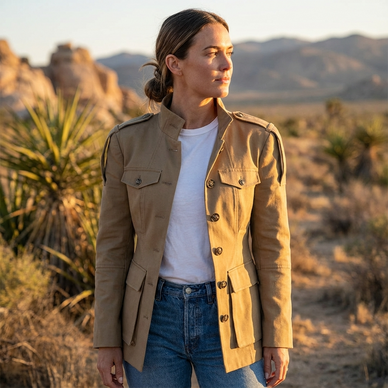 Chaqueta Trench Ajustada para Mujeres Aurelia | Cuello Alto, Bolsillos Utilitarios