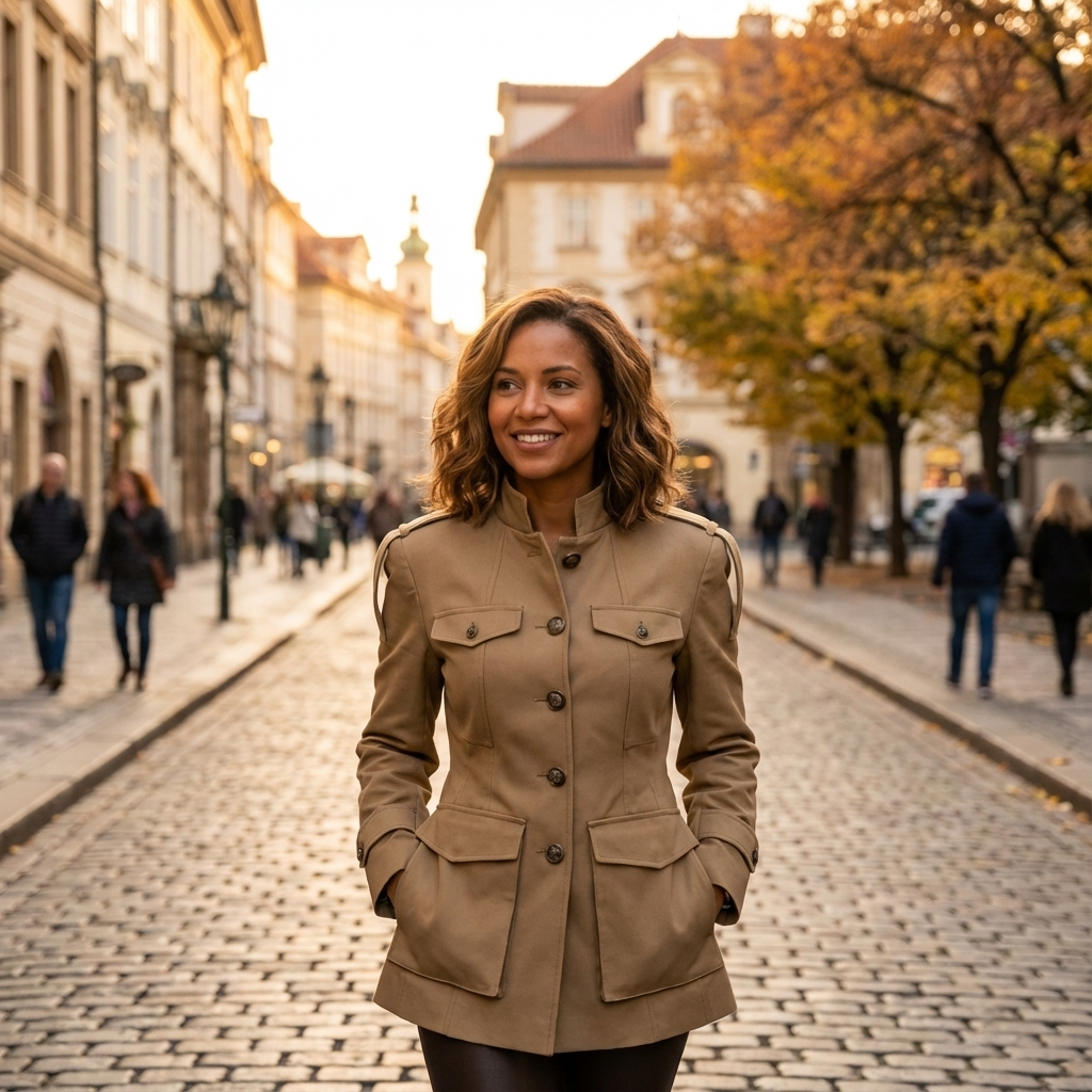 Chaqueta Trench Ajustada para Mujeres Aurelia | Cuello Alto, Bolsillos Utilitarios