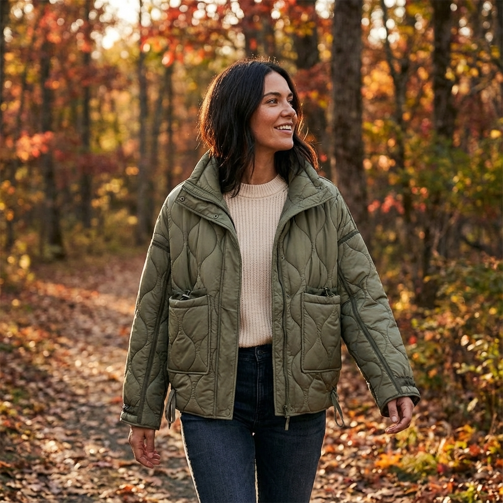 Veste matelassée à col montant pour femmes Aria | Fermeture éclair sur le devant, poches plaquées