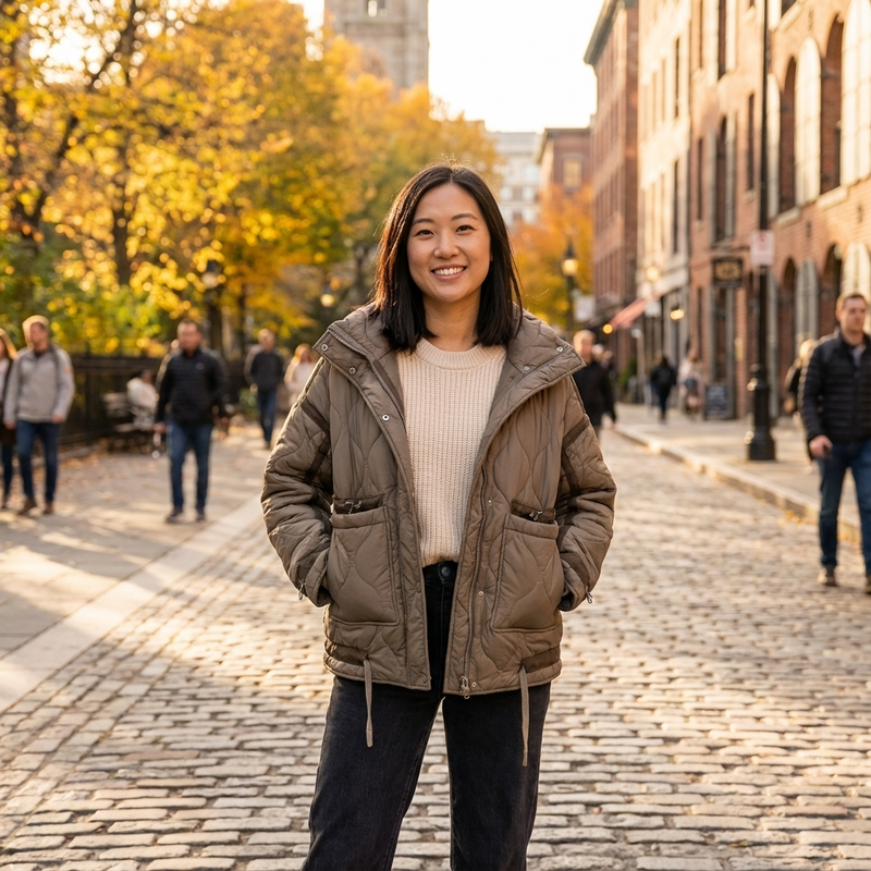 Veste matelassée à col montant pour femmes Aria | Fermeture éclair sur le devant, poches plaquées