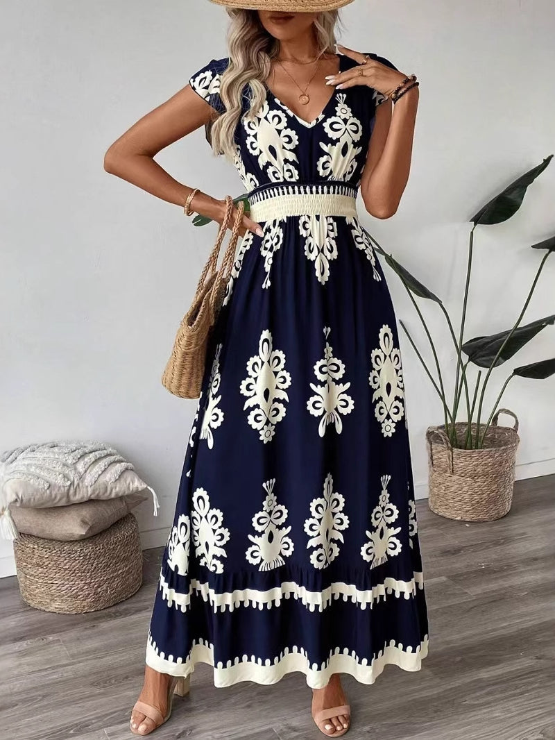 Iris Women's Printed Dress | Ruffle, A-line, V-neck