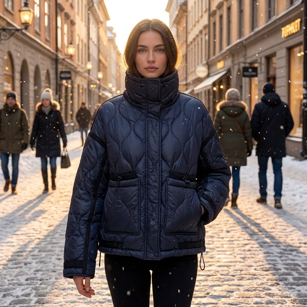Veste matelassée à col montant pour femmes Aria | Fermeture éclair sur le devant, poches plaquées