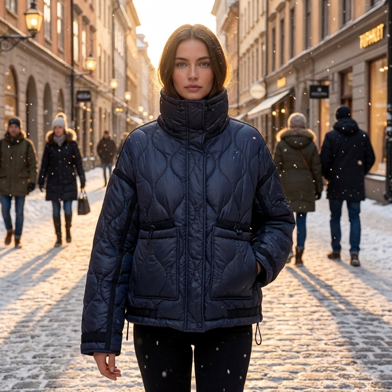 Veste matelassée à col montant pour femmes Aria | Fermeture éclair sur le devant, poches plaquées