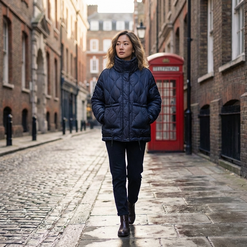 Veste matelassée à col montant pour femmes Aria | Fermeture éclair sur le devant, poches plaquées