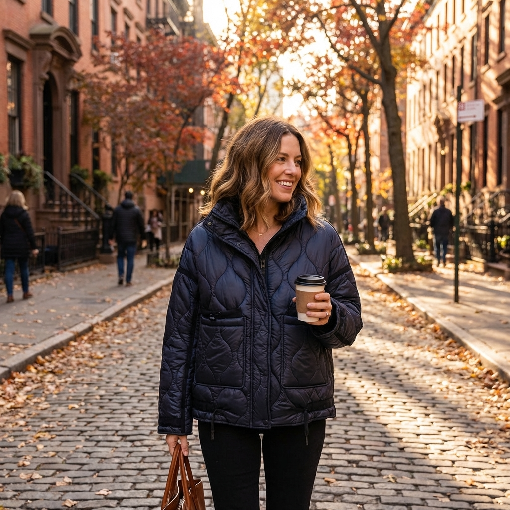 Veste matelassée à col montant pour femmes Aria | Fermeture éclair sur le devant, poches plaquées