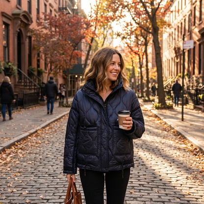 Veste matelassée à col montant pour femmes Aria | Fermeture éclair sur le devant, poches plaquées