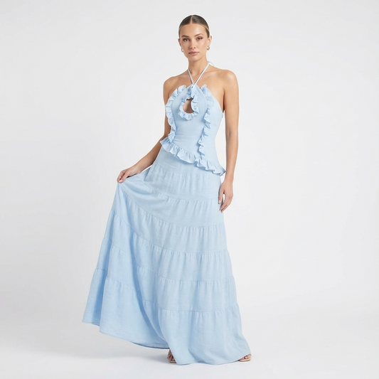 Ensemble jupe deux pièces pour femmes Elara | Col halter, bordure à volants