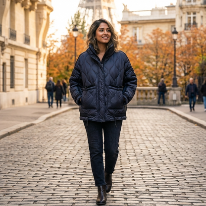 Veste matelassée à col montant pour femmes Aria | Fermeture éclair sur le devant, poches plaquées