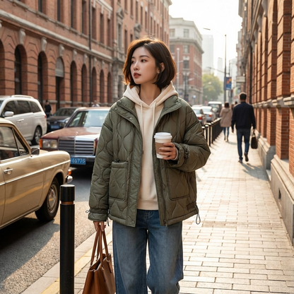 Veste matelassée à col montant pour femmes Aria | Fermeture éclair sur le devant, poches plaquées