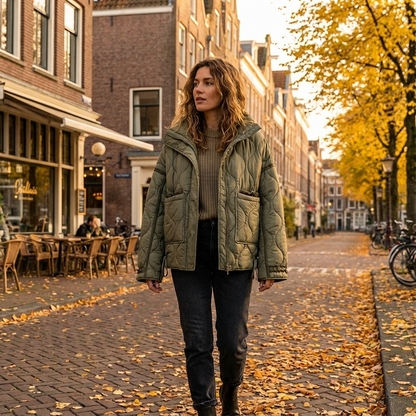 Veste matelassée à col montant pour femmes Aria | Fermeture éclair sur le devant, poches plaquées