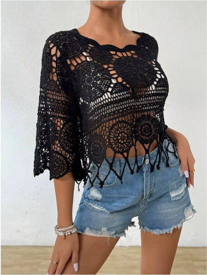 Beatrix Women's Crochet Cover-up - close-up detail
