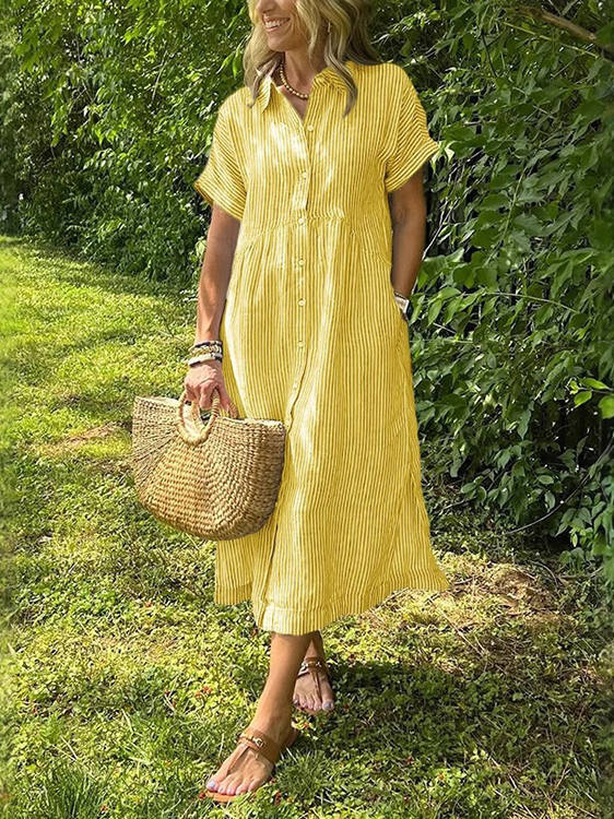Genevieve Women's Striped Shirt Dress - front view