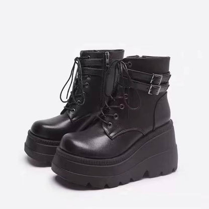 Clara Women's Platform Combat Boots - fabric and finish detail