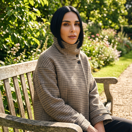 Tina Women's Checkered Trench Coat | Polyester, Double-Breasted, Turtleneck