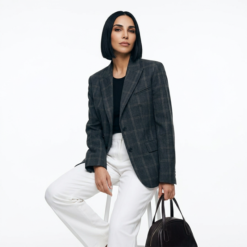 Ivy Women's Oversized Blazer | Irregular Plaid, Casual Style