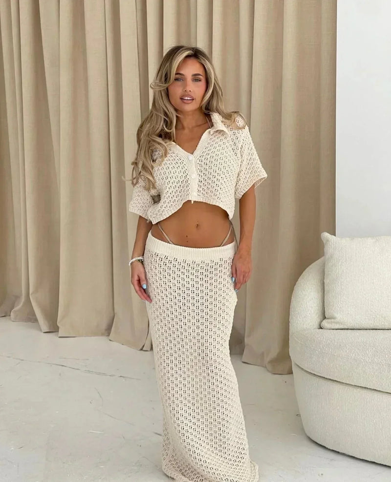 Tallulah Women's Crochet Two-piece Set - fabric and finish detail
