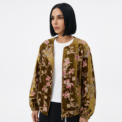 Evelyn Women's Winter Jacket | Gold Velvet, Vintage Style