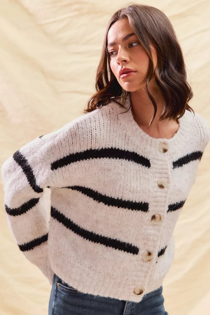 Rosa Women's Striped Cardigan - front view