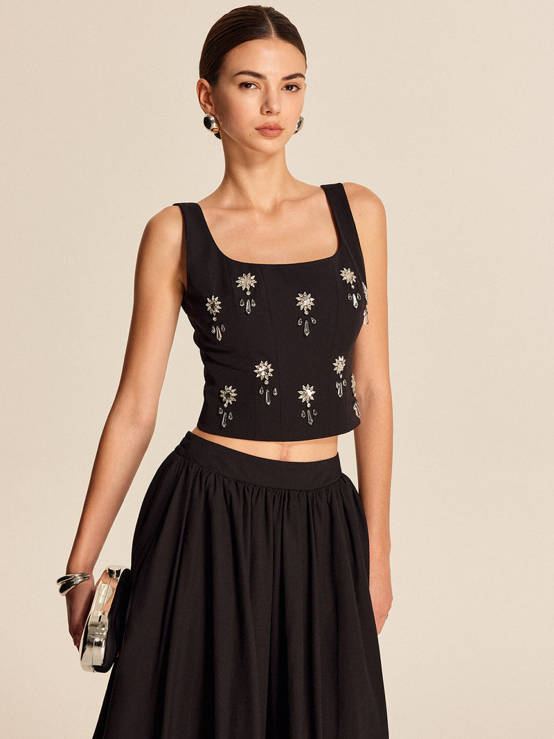Xanthe Women's Floral Top | Square Neck, Sleeveless, Zipper