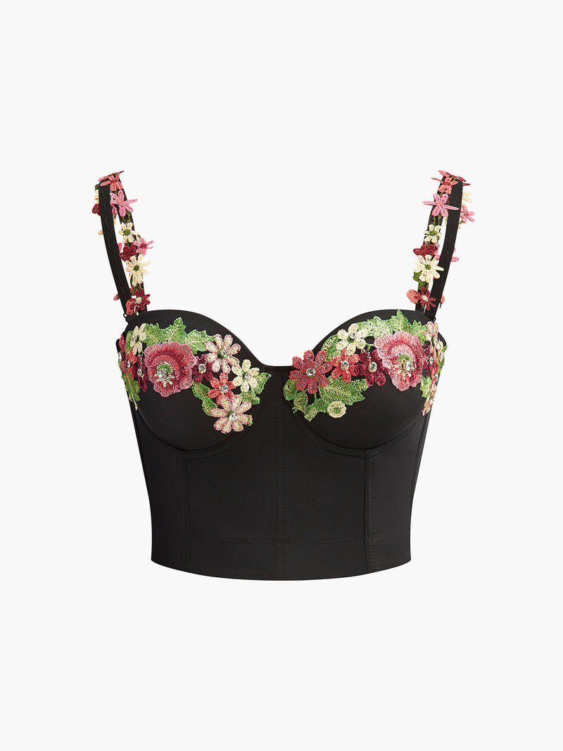 Nadia Women's Floral Corset Top | Slim Fit, Embroidered, Jersey