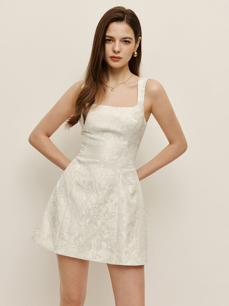 Rowan Women's Floral Dress | Slim Fit, Jacquard, Square Neck