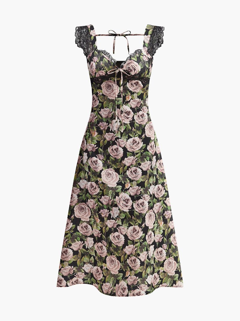 Imogen Women's Floral Dress | Lace, Square Neck, Sleeveless