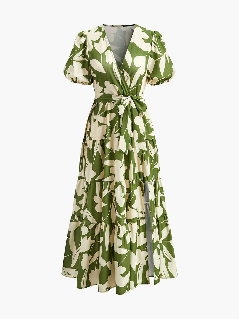 Tallulah Women's Floral Dress | Belted, V-neck, Short Sleeve
