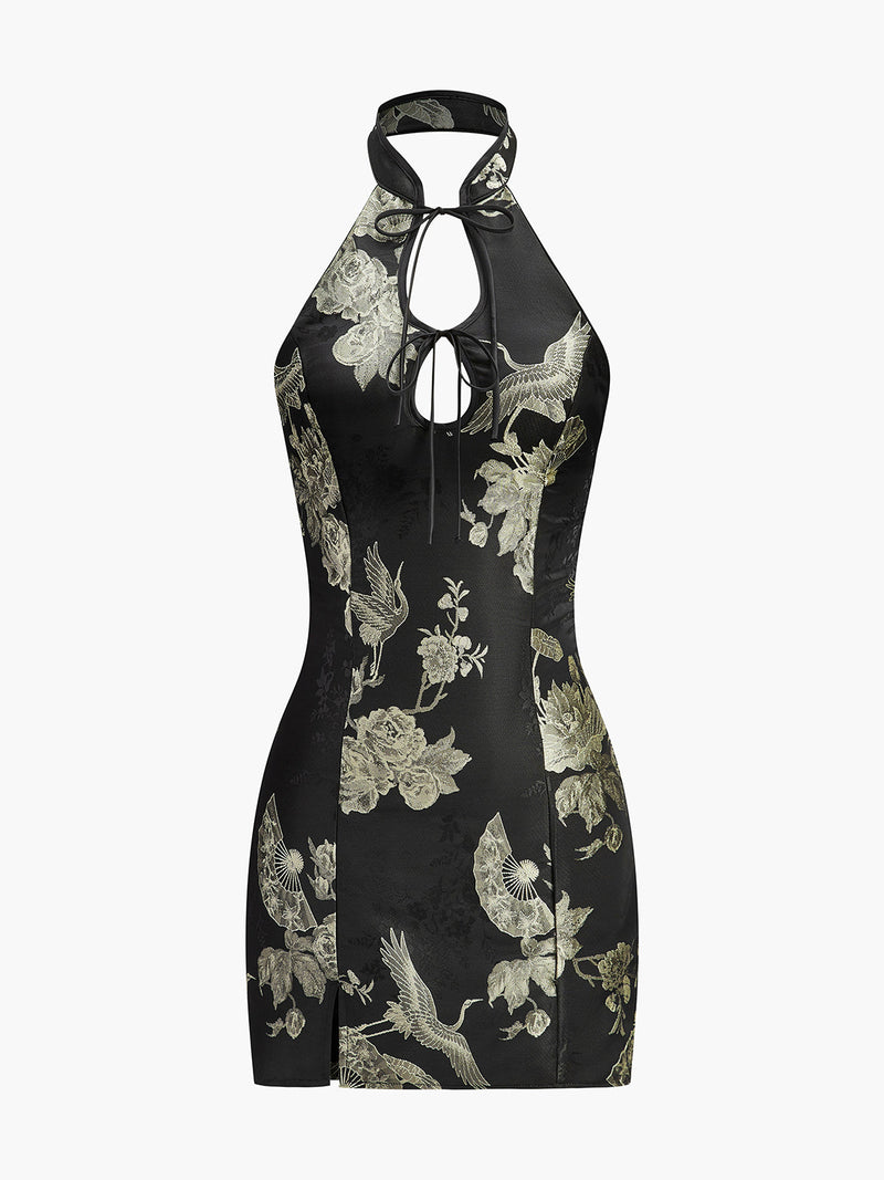 Lila Women's Floral Dress | Halter, Sleeveless, Zipper