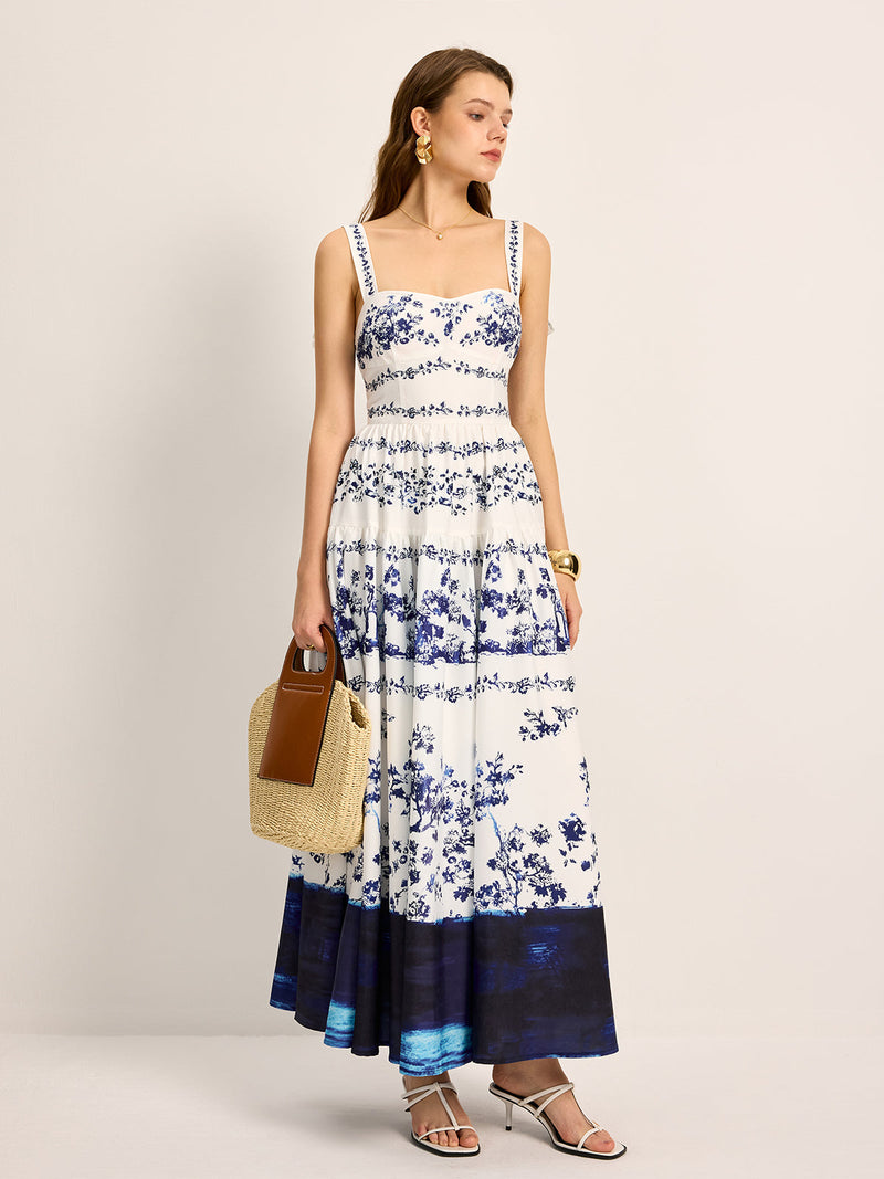 Yara Women's Pleated Dress | Floral, Tiered, Sleeveless