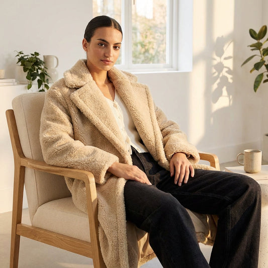 Tara Women's Winter Coat | Oversized Teddy Fur, Cozy Double-Breasted Design